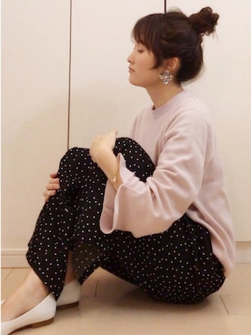 「おおぶりピアス」｜「アイテム（ニット/セーター）」を使った、NAnaさん（レディース・158cm）の冬コーディネート