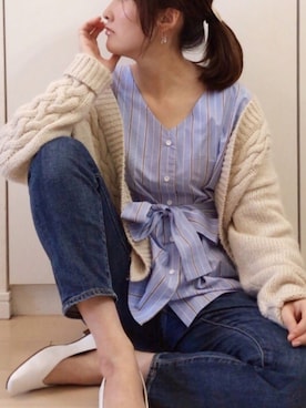 「Aura（アウラ）のアイテム（ピアス（両耳用））」を使った、NAnaさん（レディース・158cm）の冬コーディネート