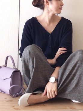 「anq.（アンク）の「anq.」K10・dropswingピアス(ホワイトトパーズ)（ピアス（両耳用））」を使った、NAnaさん（レディース・158cm）の春コーディネート