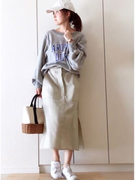 「ひざ丈スカート」｜「アイテム（アクセサリー）」を使った、NAnaさん（レディース・158cm）の春コーディネート