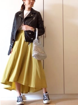 「Casselini（キャセリーニ）の【Casselini(キャセリーニ)】メタリックネットトートバッグ（トートバッグ）」を使った、NAnaさん（レディース・158cm）の春コーディネート