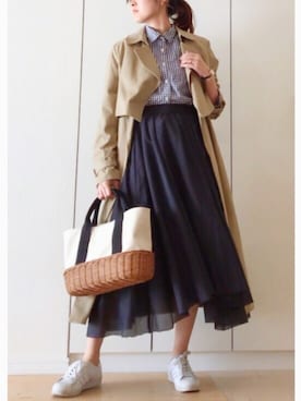 「TODAYFUL（トゥデイフル）のアイテム（トレンチコート）」を使った、NAnaさん（レディース・158cm）の春コーディネート