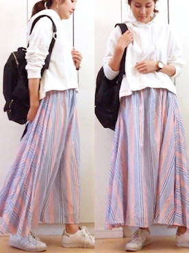 「anq.（アンク）の「anq.」K10・dropswingピアス(ホワイトトパーズ)（ピアス（両耳用））」を使った、NAnaさん（レディース・158cm）の春コーディネート