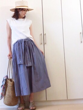 「anq.（アンク）の「anq.」K10・dropswingピアス(ホワイトトパーズ)（ピアス（両耳用））」を使った、NAnaさん（レディース・158cm）の夏コーディネート