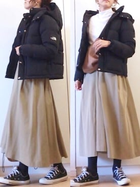 「ロンクスカート」｜「アイテム（ジャケット/アウター）」を使った、NAnaさん（レディース・158cm）の冬コーディネート
