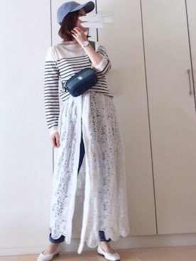 「14+（イチヨンプラス）のUSAコットンキャップ（キャップ）」を使った、NAnaさん（レディース・158cm）の春コーディネート