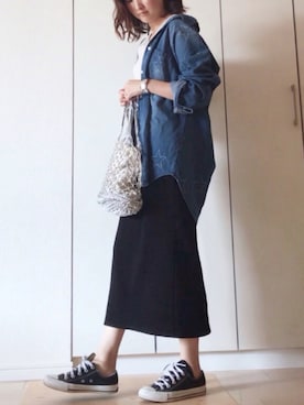 「Casselini（キャセリーニ）の【Casselini(キャセリーニ)】メタリックネットトートバッグ（トートバッグ）」を使った、NAnaさん（レディース・158cm）の春コーディネート