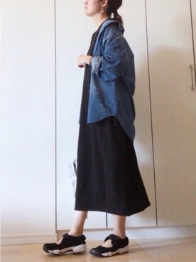 「Chaco closet（チャコ クローゼット）のバルーンスリーブ7分袖ポケット付きミニ裏毛Aラインスウェットワンピース（ワンピース）」を使った、NAnaさん（レディース・158cm）の春コーディネート