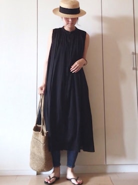 「URBAN RESEARCH Sonny Label（アーバンリサーチサニーレーベル）のノースリーブギャザーワンピース（ワンピース）」を使った、NAnaさん（レディース・158cm）の夏コーディネート
