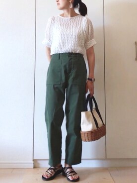 「STUDIOUS（ステュディオス）のアイテム（チノパンツ）」を使った、NAnaさん（レディース・158cm）の夏コーディネート