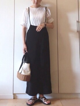 「GU（ジーユー）のアイテム（オールインワン・サロペット）」を使った、NAnaさん（レディース・158cm）の夏コーディネート