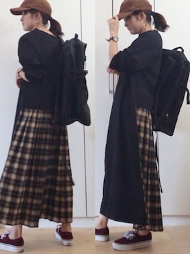 「コーデュロイキャップ」｜「アイテム（アナログ腕時計）」を使った、NAnaさん（レディース・158cm）の秋コーディネート