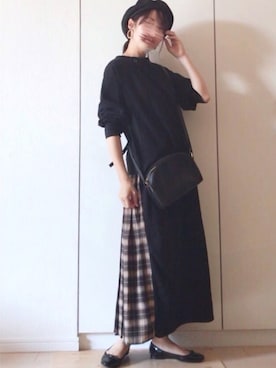 「プリーツ」｜「アイテム（ハンチング/ベレー帽）」を使った、NAnaさん（レディース・158cm）の秋コーディネート