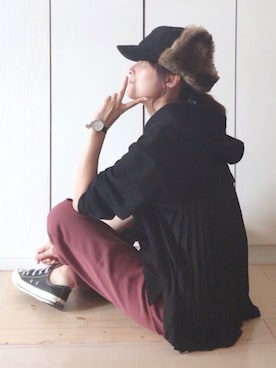 「LIPSTAR（リップスター）のバックシフォンプリーツパーカー（パーカー）」を使った、NAnaさん（レディース・158cm）の秋コーディネート