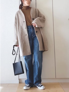 「TODAYFUL（トゥデイフル）のアイテム（ステンカラーコート）」を使った、NAnaさん（レディース・158cm）の秋コーディネート