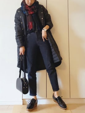 「ZOZO（ゾゾ）のスリムテーパードデニムパンツ［WOMEN］（デニムパンツ）」を使った、NAnaさん（レディース・158cm）の秋コーディネート