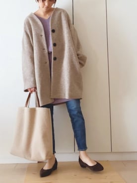 「ラベンダー」｜「アイテム（ステンカラーコート）」を使った、NAnaさん（レディース・158cm）の秋コーディネート