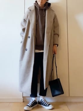 「ZOZO（ゾゾ）のスリムテーパードデニムパンツ［WOMEN］（デニムパンツ）」を使った、NAnaさん（レディース・158cm）の冬コーディネート