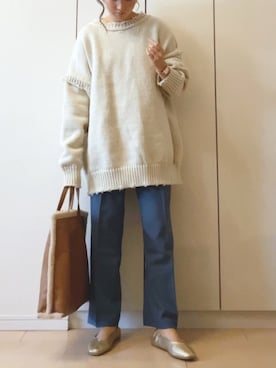 「ペタンコ靴」｜「アイテム（スラックス）」を使った、NAnaさん（レディース・158cm）の冬コーディネート