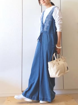 「スタンスミス」｜「アイテム（オールインワン・サロペット）」を使った、NAnaさん（レディース・158cm）の春コーディネート