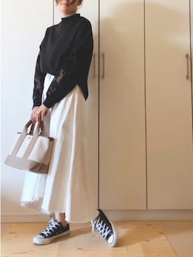 「アイテム（デニムスカート、ホワイト系）」を使った、NAnaさん（レディース・158cm）の春コーディネート