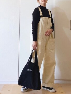 「UNIVERSAL OVERALL（ユニバーサルオーバーオール）のアイテム（サロペット/オーバーオール）」を使った、NAnaさん（レディース・158cm）の秋コーディネート