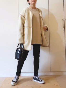 「AIC.（エーアイシー）のアイテム（ノーカラージャケット）」を使った、NAnaさん（レディース・158cm）の冬コーディネート