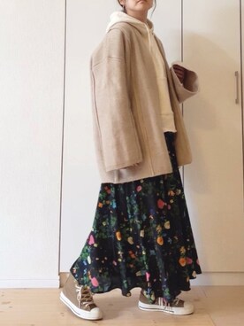 「NOISE MAKER（ノイズメーカー）のアイテム（スカート）」を使った、NAnaさん（レディース・158cm）の冬コーディネート