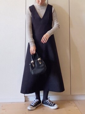 ジャンパースカートを使った 黒タイツ の人気ファッションコーディネート Wear