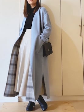 「水色」｜「アイテム（ノーカラーコート）」を使った、NAnaさん（レディース・158cm）の冬コーディネート