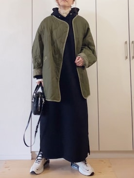 「スウェットワンピース」｜「アイテム（ノーカラージャケット）」を使った、NAnaさん（レディース・158cm）の冬コーディネート
