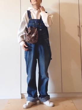 「スタンスミス」｜「アイテム（オールインワン・サロペット）」を使った、NAnaさん（レディース・158cm）の冬コーディネート