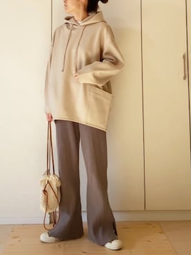 「FREAK'S STORE（フリークスストア）の▽【WEB限定】リブフレアサマーニットパンツ(カラーパンツ)（スラックス）」を使った、NAnaさん（レディース・158cm）の冬コーディネート