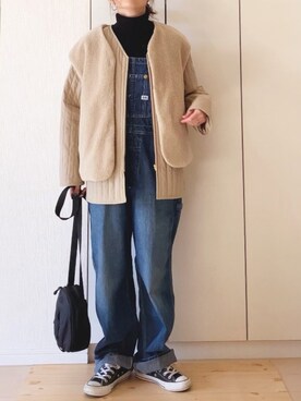 「Lee（リー）のアイテム（オールインワン・サロペット）」を使った、NAnaさん（レディース・158cm）の冬コーディネート