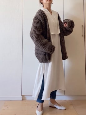 「春ワンピ」｜「アイテム（シャツワンピース）」を使った、NAnaさん（レディース・158cm）の冬コーディネート