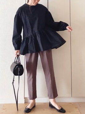 「ぺプラムトップス」｜「アイテム（バレエシューズ）」を使った、NAnaさん（レディース・158cm）の冬コーディネート