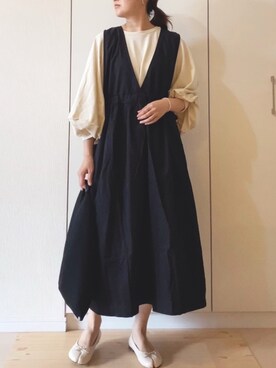 「ECRIRE（エクリール）のアイテム（ジャンパースカート）」を使った、NAnaさん（レディース・158cm）の春コーディネート