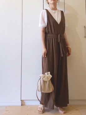 「春ニット」｜「アイテム（サロペット/オーバーオール）」を使った、NAnaさん（レディース・158cm）の春コーディネート