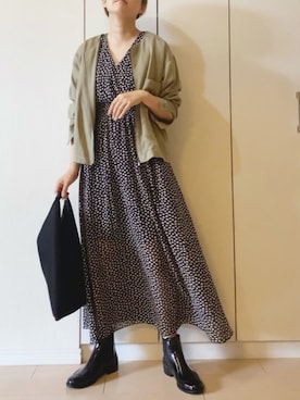 「カシュクールワンピース」｜「アイテム（レインシューズ）」を使った、NAnaさん（レディース・158cm）の春コーディネート