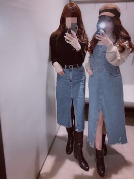 「ZARA（ザラ）のアイテム（オールインワン・サロペット、ブルー系）」を使った、xxxm818さん（レディース・152cm）の冬コーディネート