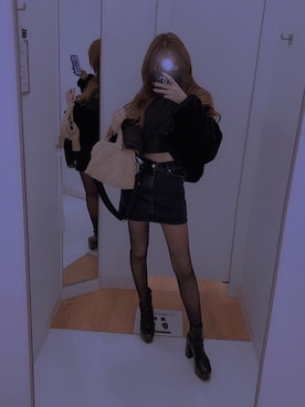 「ZARA（ザラ）のアイテム（デニムスカート、ブラック系）」を使った、xxxm818さん（レディース・152cm）の冬コーディネート