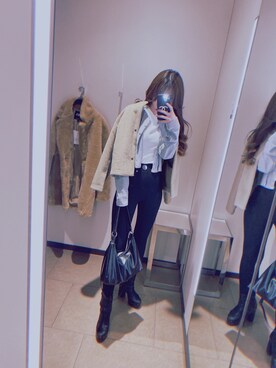 「ZARA（ザラ）のアイテム（その他パンツ、ブラック系）」を使った、xxxm818さん（レディース・152cm）の冬コーディネート