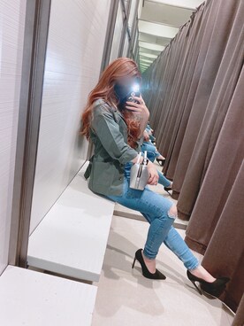 「arm in armのアイテム（トップス、グリーン系）」を使った、xxxm818さん（レディース・152cm）の春コーディネート