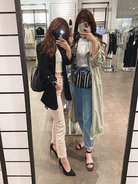「ZARA（ザラ）のアイテム（ジャケット/アウター、ブラック系）」を使った、xxxm818さん（レディース・152cm）の春コーディネート