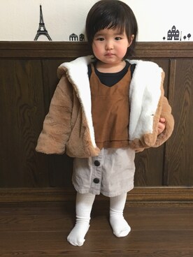 「ファーコート」｜「アイテム（キャミソール）」を使った、SuzuMinaさん（キッズ・80cm）の冬コーディネート