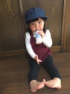 「1歳5ヶ月」｜「アイテム（サロペット/オーバーオール）」を使った、SuzuMinaさん（キッズ・80cm）の冬コーディネート