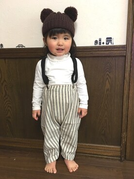 「1歳6ヶ月」｜「アイテム（ニットキャップ/ビーニー）」を使った、SuzuMinaさん（キッズ・80cm）の冬コーディネート