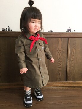 「1歳半」｜「アイテム（シャツワンピース）」を使った、SuzuMinaさん（キッズ・80cm）の春コーディネート