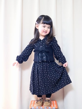 「水玉」｜「アイテム（シャツワンピース）」を使った、SuzuMinaさん（キッズ・90cm）の冬コーディネート