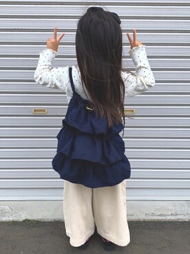 「devirock（デビロック）のアイテム（ヘアアクセサリー）」を使った、SuzuMinaさん（キッズ・100cm）の秋コーディネート